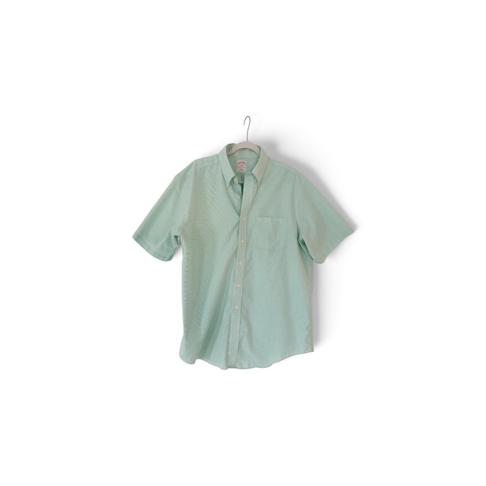 Brooks Brothers 346 Mens 16.5 Regular Fit Non-Iron Button Down Shirt Green Check